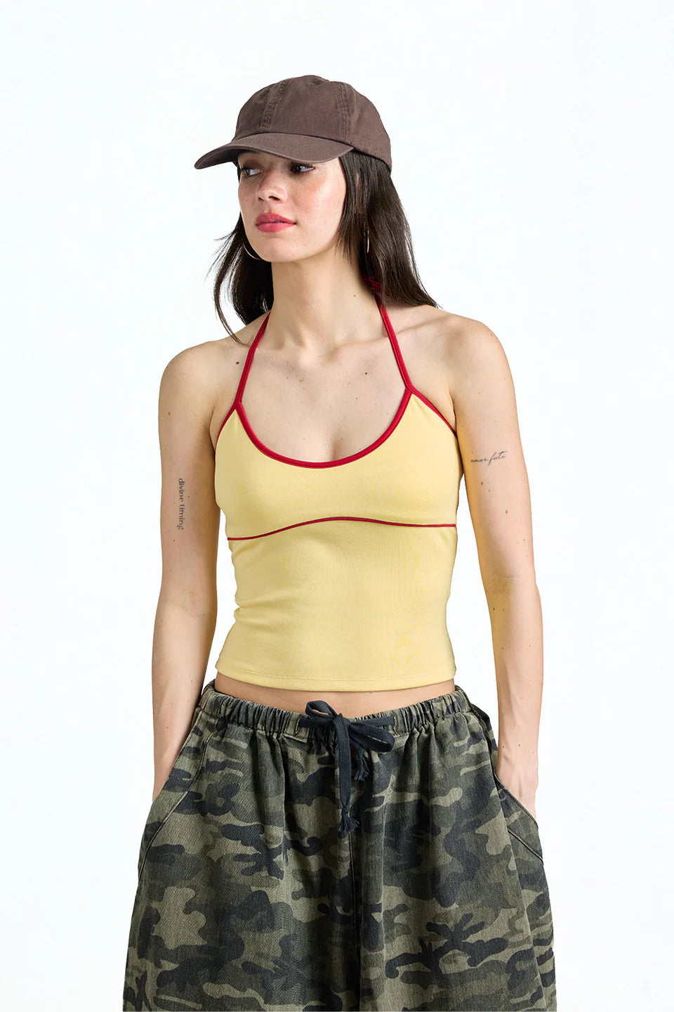 Butter Yellow Contrast Halter Top