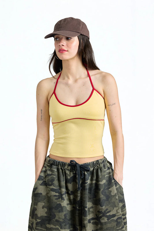 Butter Yellow Contrast Halter Top